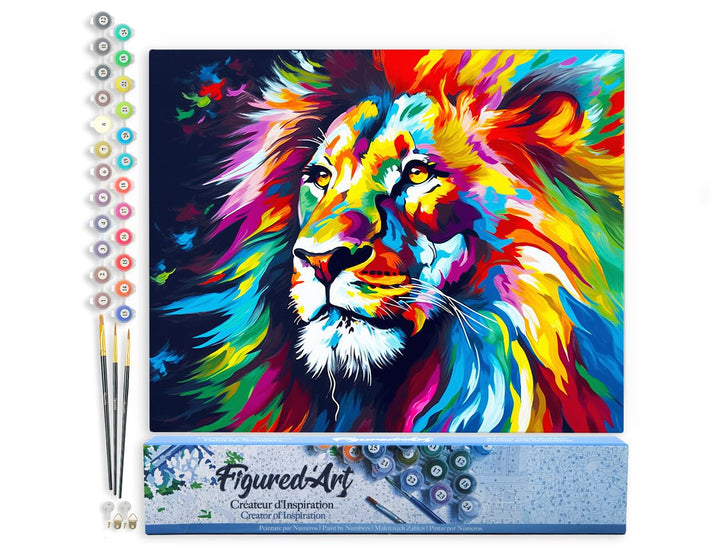 Figured'Art Malen Nach Zahlen Erwachsene Löwe Farbenfroh Abstrakt - Paint by Numbers Basteln DIY Bas