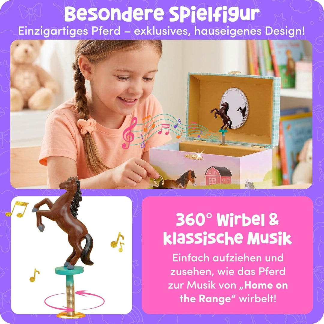Giggle & Honey Musik Schmuckschatulle - Pferdspielzeug für Mädchen 4-6 Jahre, Geschenke Pferd und Ki