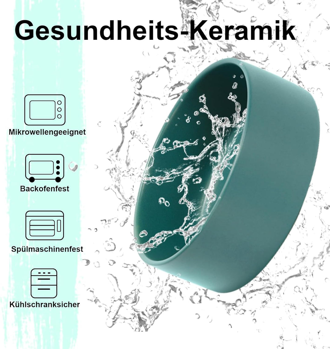 SPUNKYJUNKY Hundenapf Keramik Erhöhter Futternapf Set mit Bambus Ständer für Katzen und Hunde (400ml