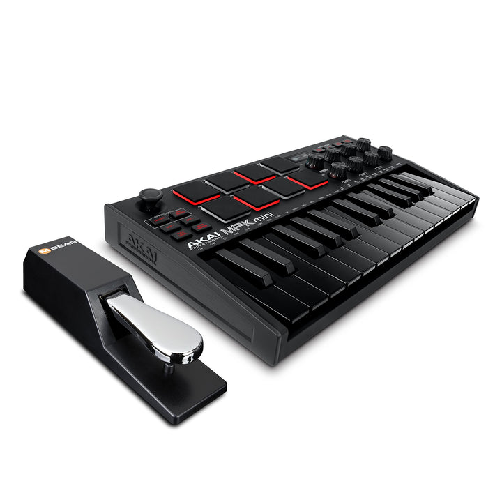 AKAI Professional Midi Controller + Sustain Pedal Bundle - MPK Mini MK3 Black USB-MIDI-Keyboard Cont