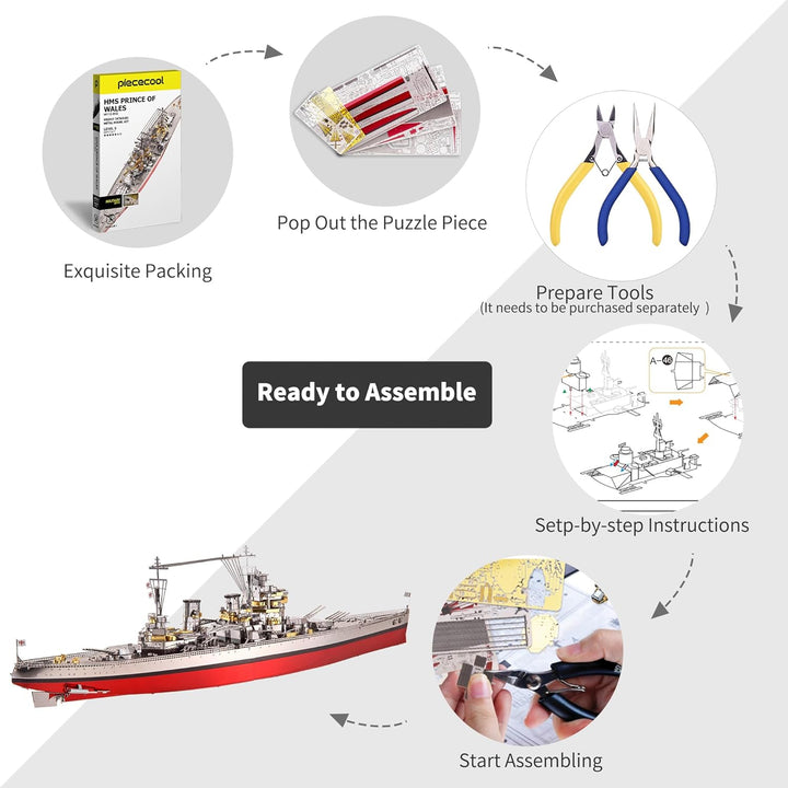 Piececool 3D Puzzle Metall, HMS Prince of Wales Schlachtschiff für Modellbausatz Erwachsene, 3D-Puzz