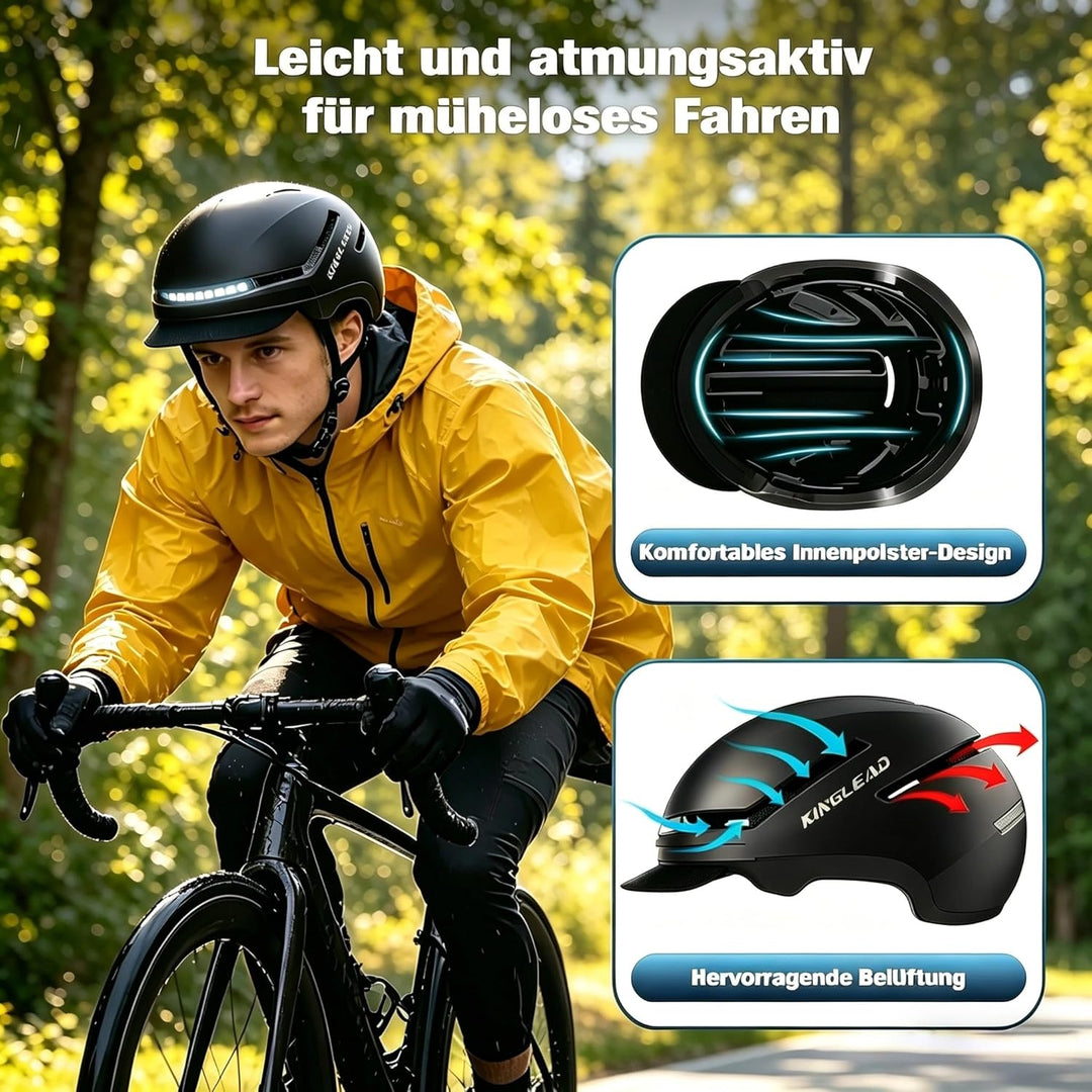 KINGLEAD Fahrradhelm mit LED Blinker & Fernbedienung, NTA 8776 & CE Zertifiziert, Front- und Rücklic