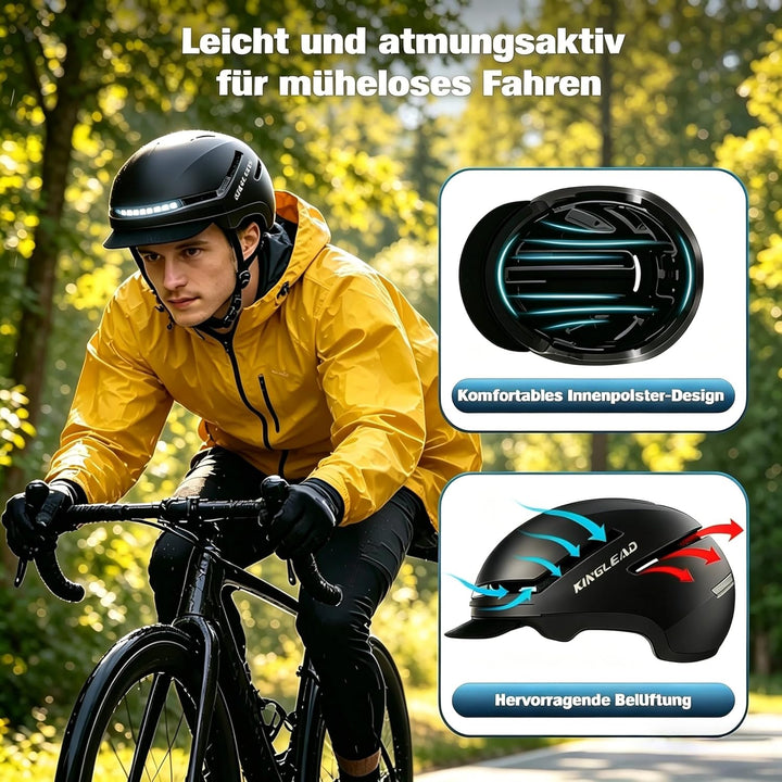 KINGLEAD Fahrradhelm mit LED Blinker & Fernbedienung, NTA 8776 & CE Zertifiziert, Front- und Rücklic