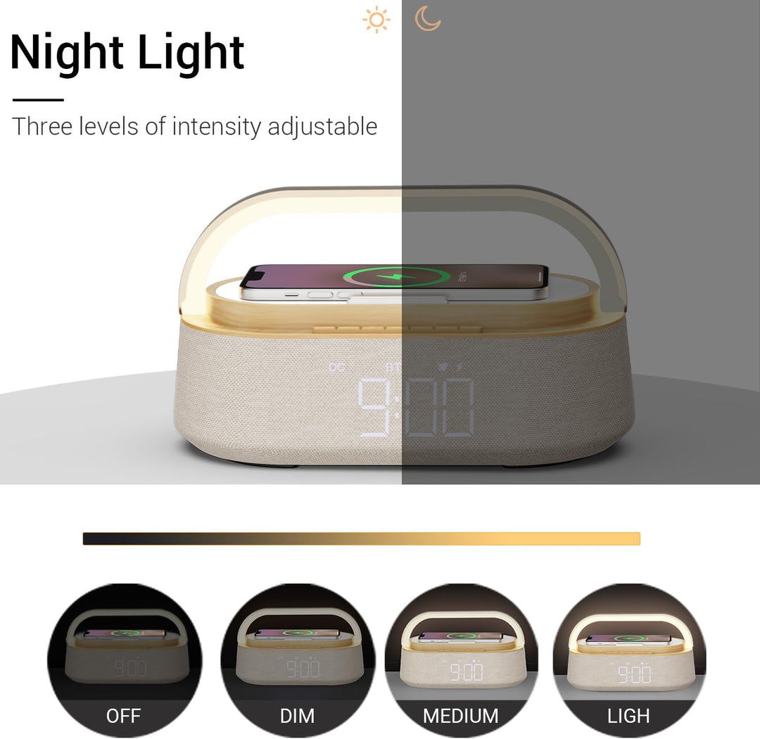 COLSUR Radiowecker Digital mit Wireless Charger, Bluetooth Lautsprecher mit USB-Ladegerät, Smart Wec