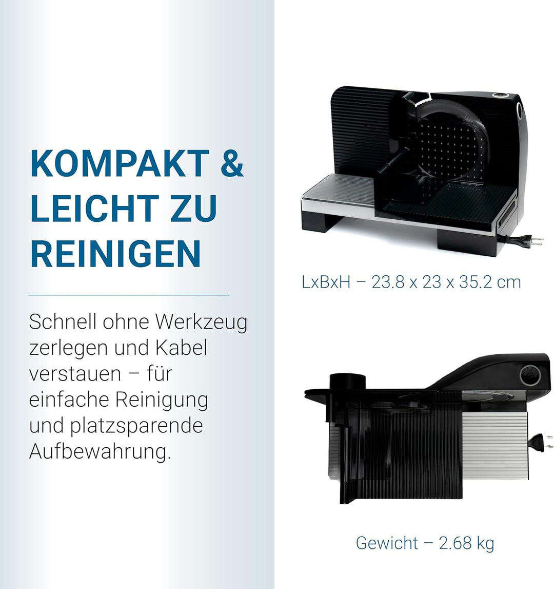 EUREL RS72 Allesschneider Elektrisch Schwarz – Brotschneidemaschine, 170 mm Edelstahlklinge, 0–15 mm