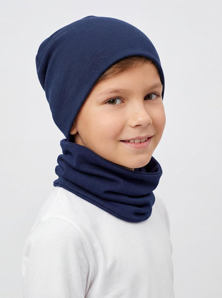 TupTam Unisex Kinder Beanie Mütze Schlauchschal Set, Dunkelblau