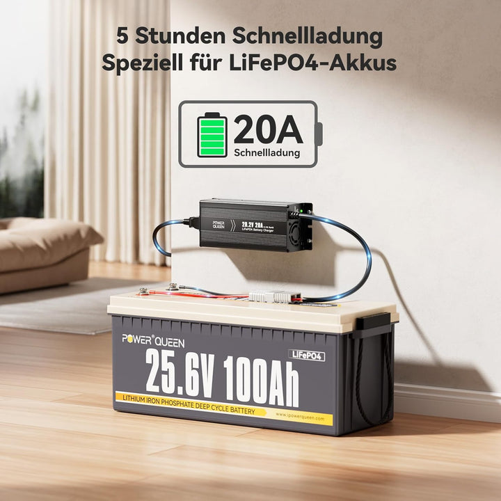 Power Queen 29.2V 20A Lithium LiFePO4 Batterieladegerät Maintainer Vollautomatisches, Wiederaufladba
