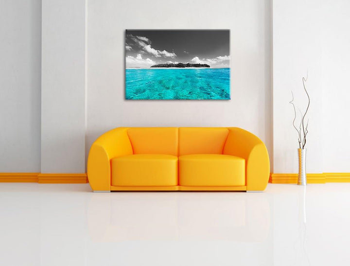 Malediven mit traumhaften azurblauen Wasser schwarz/weiss Format: 100x70 auf Leinwand, XXL riesige B