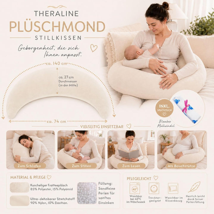 Kinderhaus Blaubär Set Theraline Plüschmond Stillkissen & Bauchstützkissen mit Stoffwindel Schmuse-