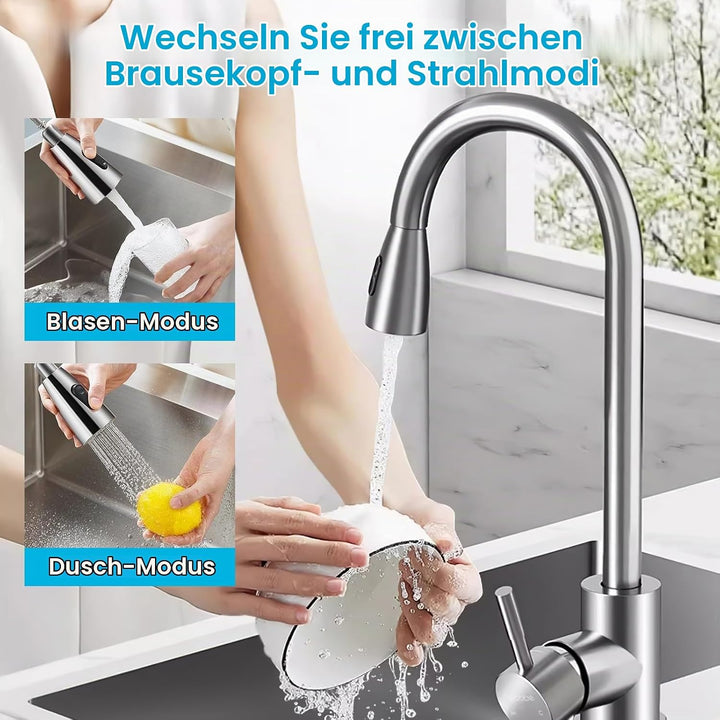 Wasserhahn Küche Ausziehbar, Hochdruck Küchenarmatur Ausziehbare Waschtischbatterie Zwei Sprühfunkti