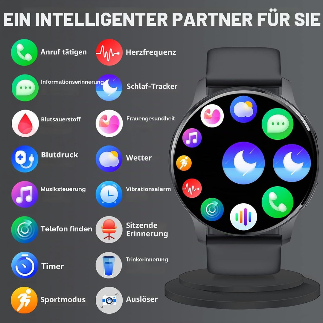 Erkwei Smartwatch Damen mit Telefonfunktion 1,32" HD-Touch Screen Fitnessuhr Schrittzähler Damenuhr