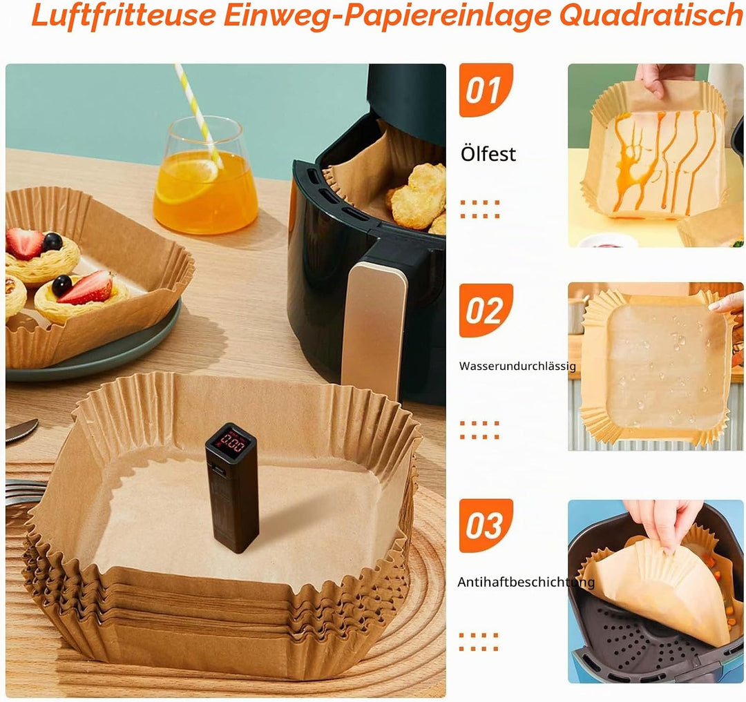 Backpapier für Heissluftfritteuse, 23-27cm 200 Stück Backpapier Airfryer Antihaft-Einweg Pergamentpa