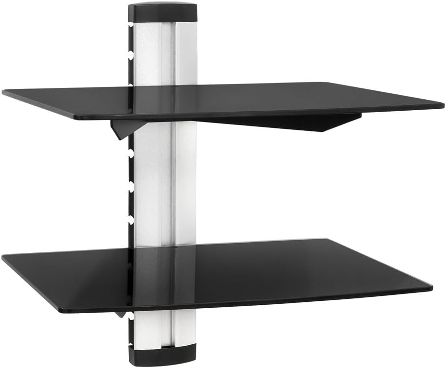 tectake® TV Wandregal, schwebendes Regal, 2X Sicherheitsglas Regalbrett für DVD Player, Receiver, Be