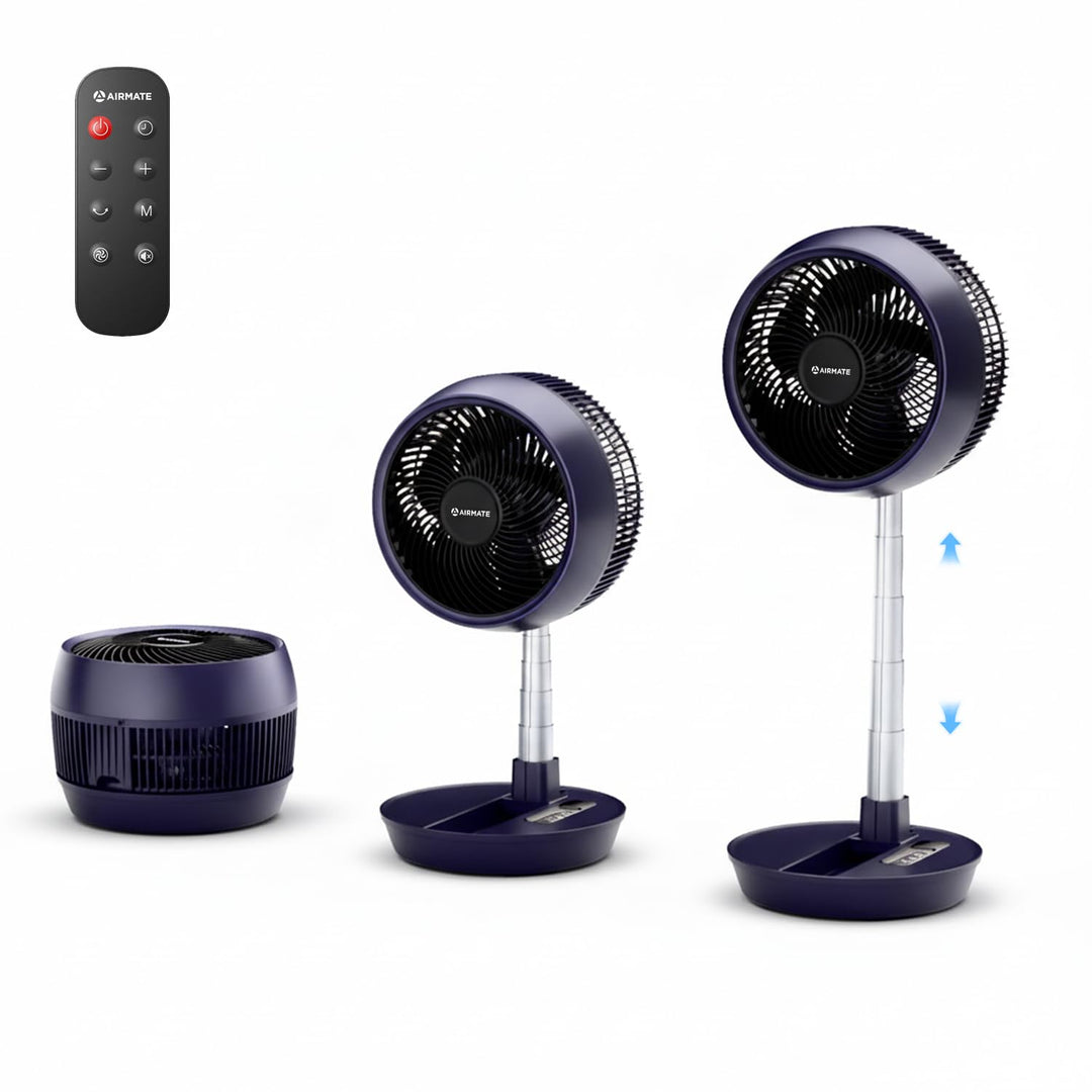 AIRMATE 63cm Ventilator mit Fernbedienung, Faltbarer Standventilator sehr leise, 90°+180° Oszillatio