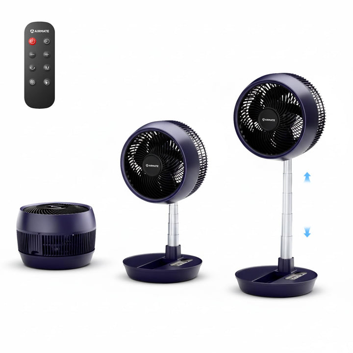 AIRMATE 63cm Ventilator mit Fernbedienung, Faltbarer Standventilator sehr leise, 90°+180° Oszillatio