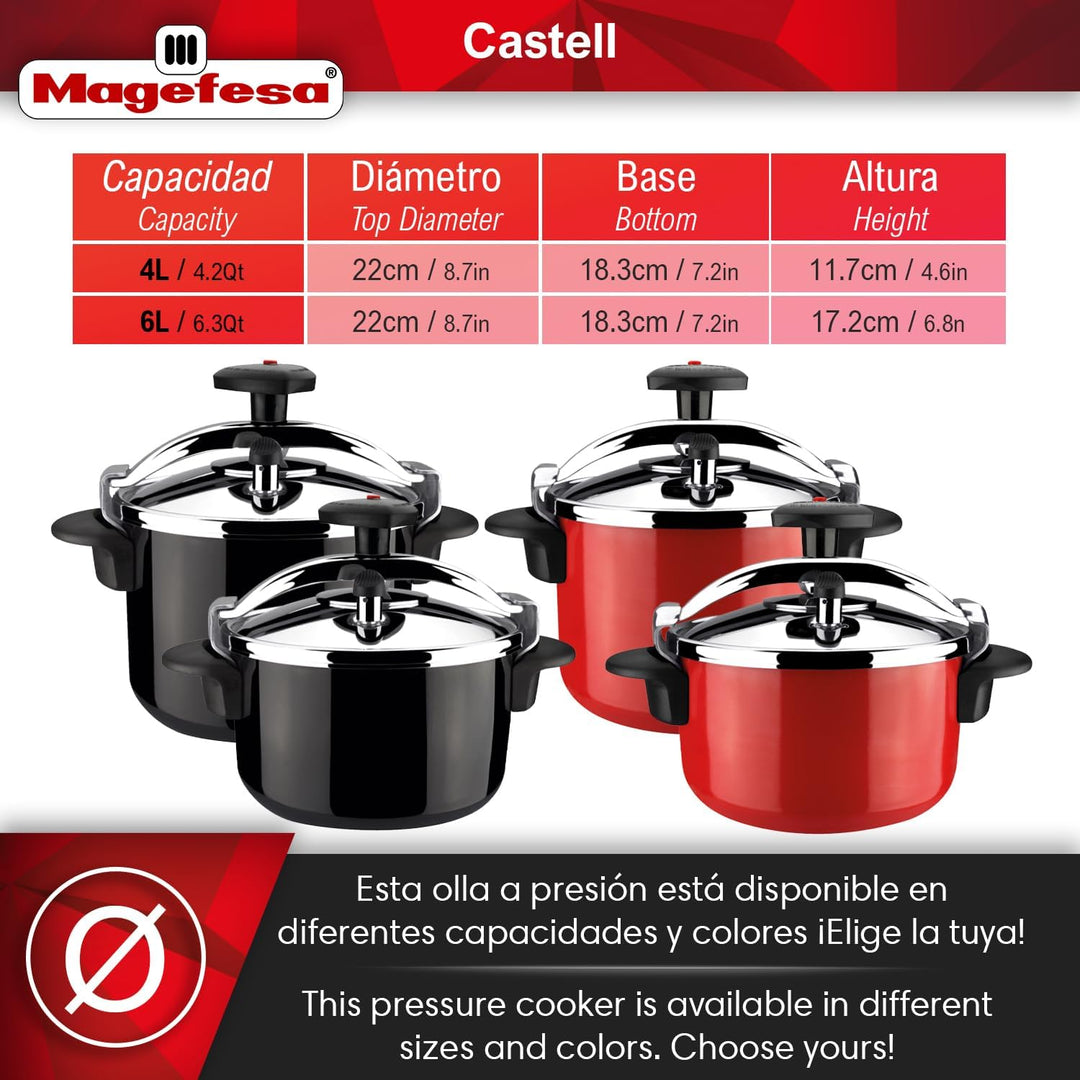 Magefesa 01OPCASTR06 01OPCASTR06 Schnellkochtopf Castell rot 6 l, Keramik