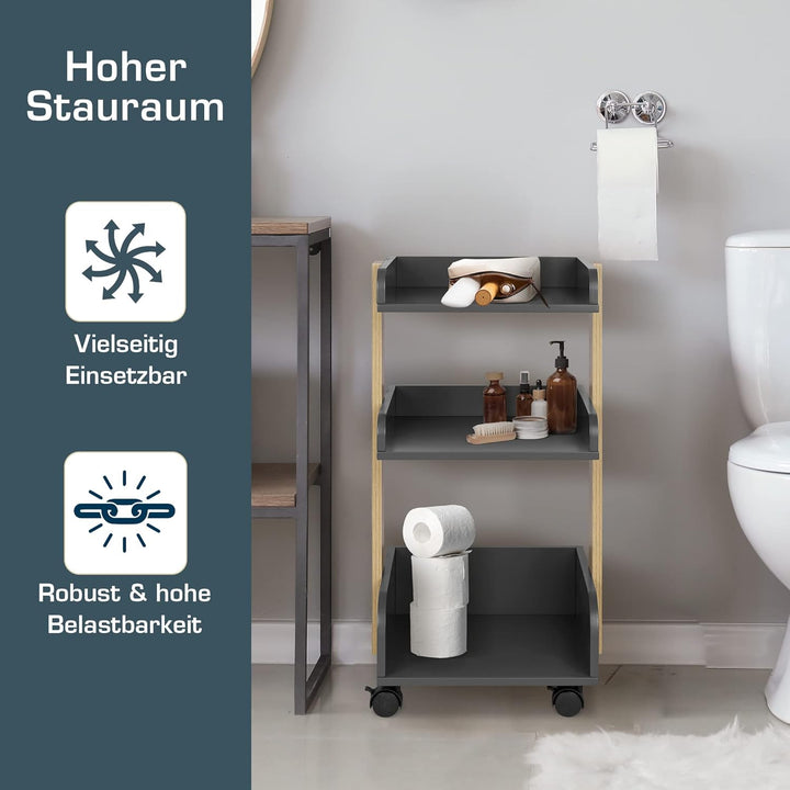 bomoe Aufbewahrungswagen mit Rollen 69 cm hoch – FSC® Holz Rollwagen Badezimmer Büro Küchenwagen Ant