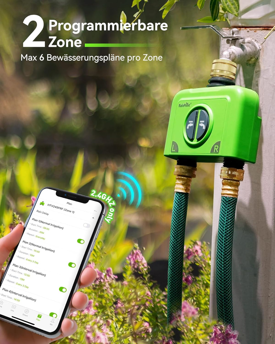 RAINPOINT Bewässerungscomputer WLAN 2 Ausgänge mit Antennen-Gateway und Messingeinlass Smart Bewässe