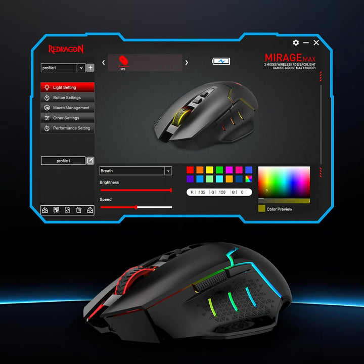Redragon M690 3-Modus Wireless Gaming Maus 8000 DPI Kabelgebundene/Kabellose Gamer Maus mit Schnellf