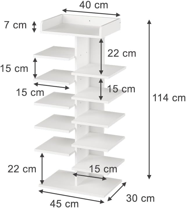Vicco Schuhschrank Stepy, Weiss, 45 x 114 cm mit 10 Fächern