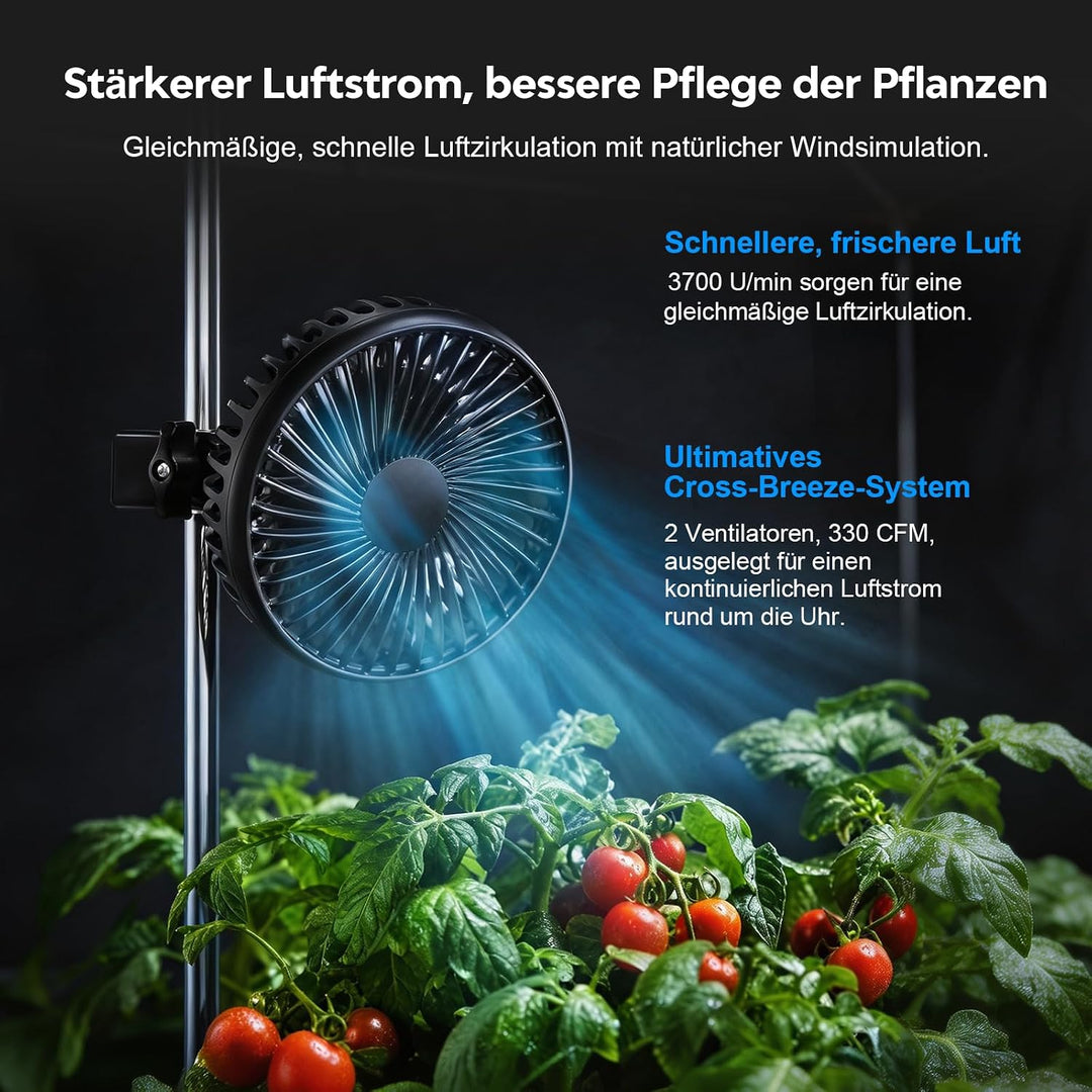 2er Grow Ventilator mit Clip Oszillierend, 3 Geschwindigkeiten Ventilator | Clip-on-Lüfter für Zelt,