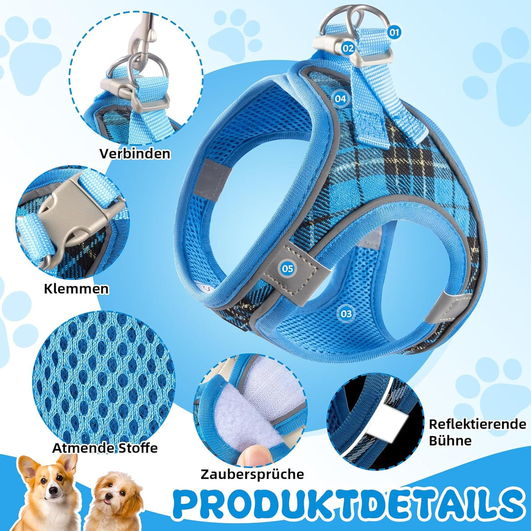 Hundegeschirr Kleine Hunde mit Leine, Verstellbares Step-In Welpengeschirr, Reflektierendes, Atmungs