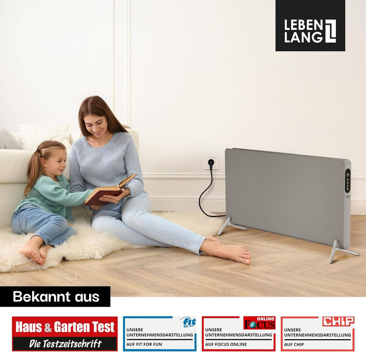 LEBENLANG Konvektor Elektroheizung Energiesparend - Inkl. WiFi &amp; APP, Fernbedienung I Stand &amp; Wandmo