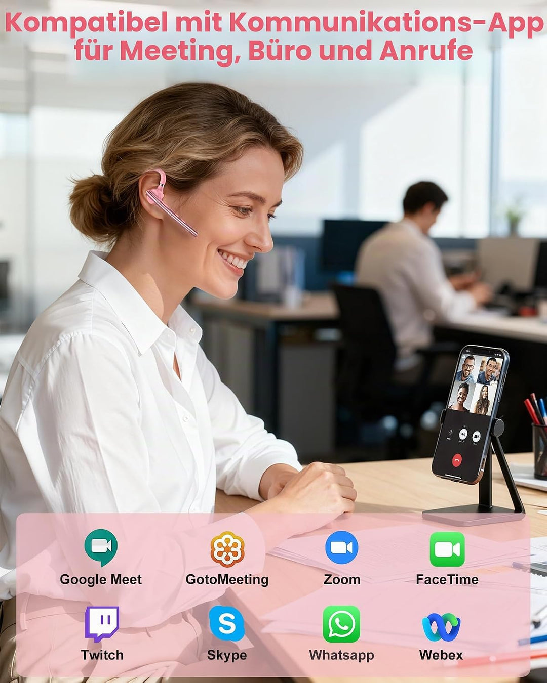 New Bee Bluetooth Headset mit 72h Spielzeit Bluetooth V5.1 Freisprech Headset Handy mit LED Ladecase