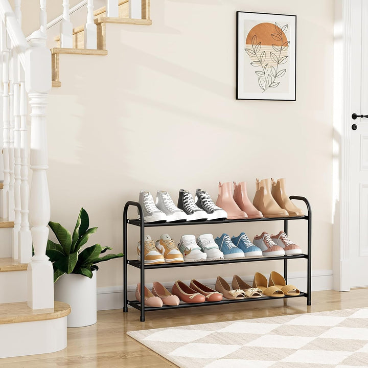 4 Etagen Schuhregal Schmal,Adjustable Metall Schuhaufbewahrung 45 to 78 cm,Schwarz Expandable Schuhr