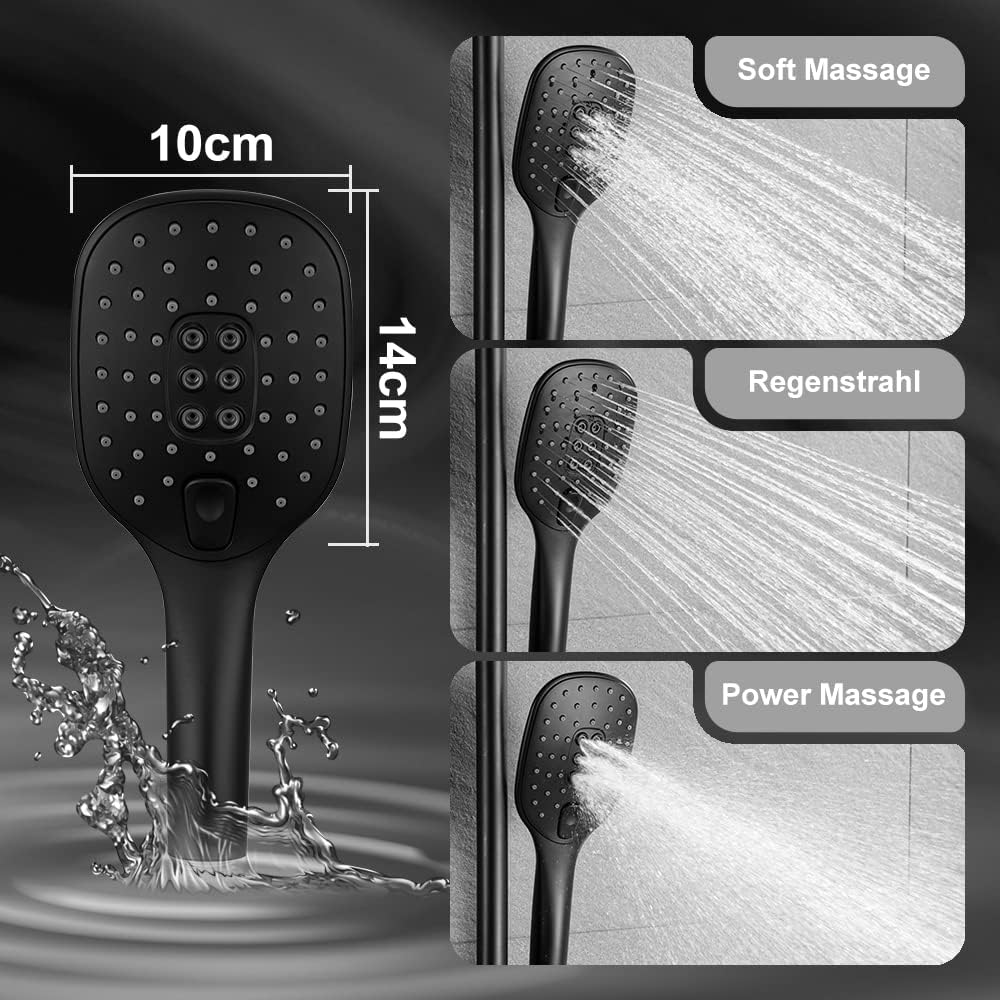 JOHO Regendusche Duschsystem ohne Armatur, Edelstahl Duschset mit Kopfbrause 20x20cm schwarz 2020MB