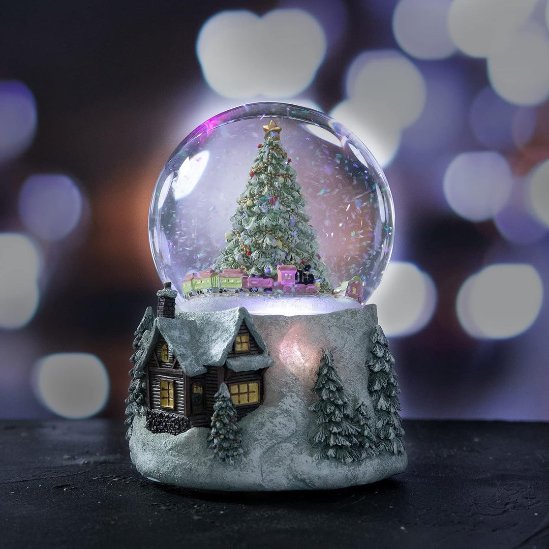 Juniland Weihnachtsbaum und automatischer, drehbarer Zug, Schneekugel, Farbwechsel, Lichteffekt, Sch