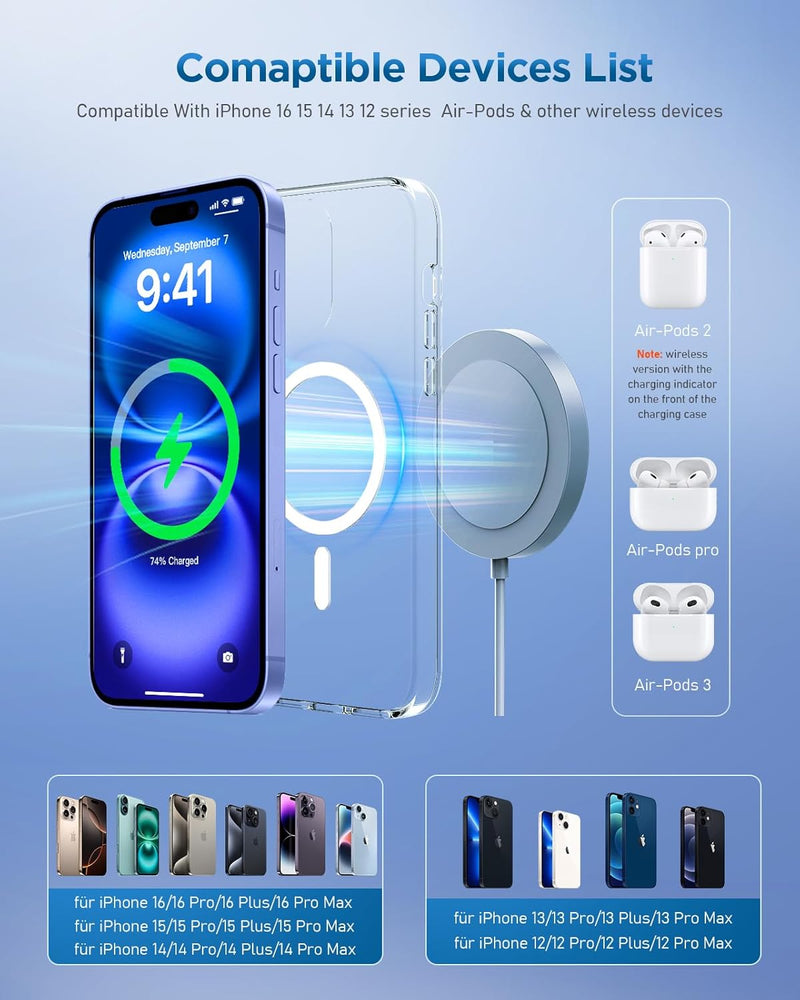 Mag-Safe Ladegerät Wireless Charger für iPhone: Magnet Ladestation Induktive kabellos Ladepad Kompat