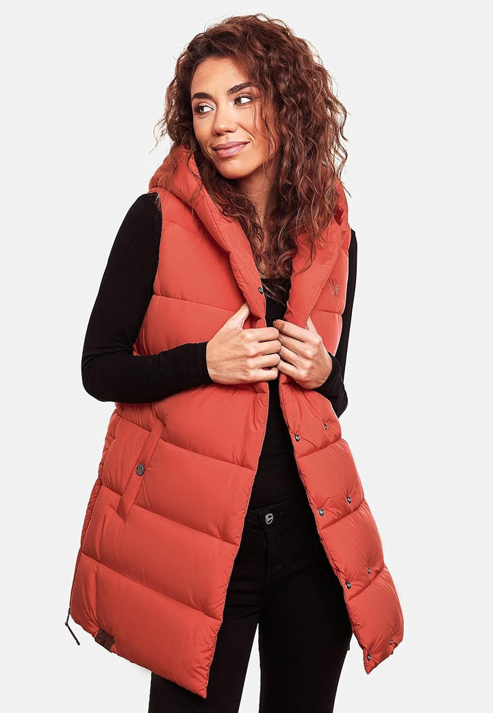 Navahoo warme Damen Winter Steppweste lang mit Kapuze Madilynaa XS-XXL XS Coral, XS Coral