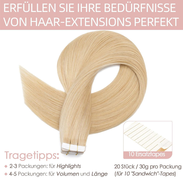 Silk-co Tape in Extensions Echthaar 20stk, leicht Version Tape Extensions Echthaar, Remy Haarextensi