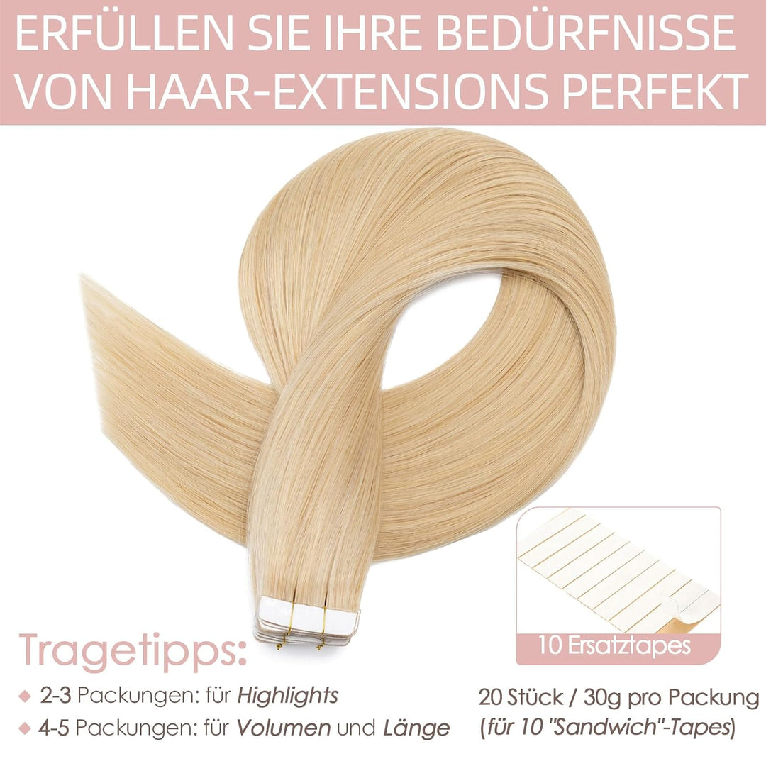 Silk-co Tape in Extensions Echthaar 20stk, leicht Version Tape Extensions Echthaar, Remy Haarextensi
