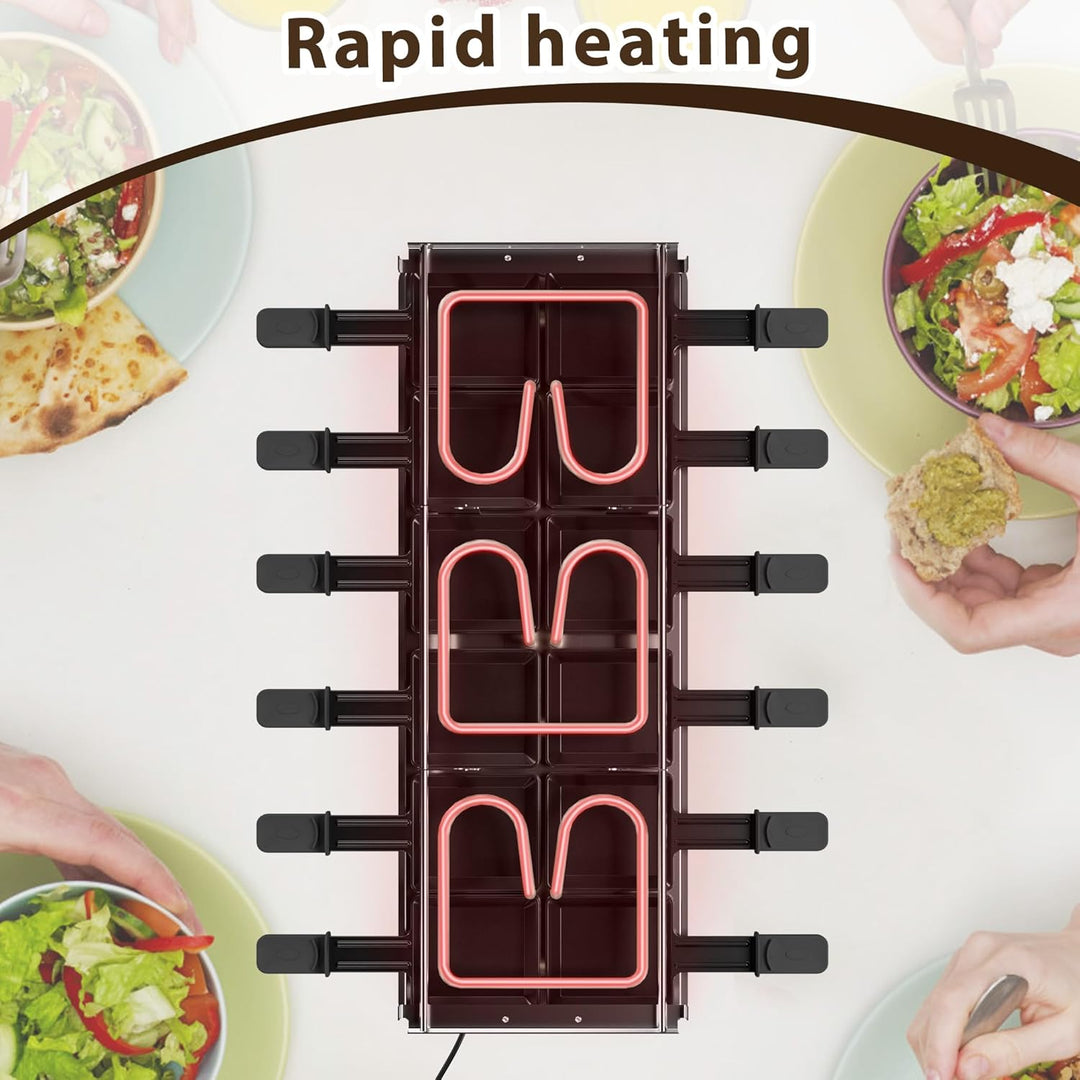 Raclette Grill mit Fondue für 12 Personen, 1650W, Doppel- und Dreifach-Heizstufen, Naturgrillstein &