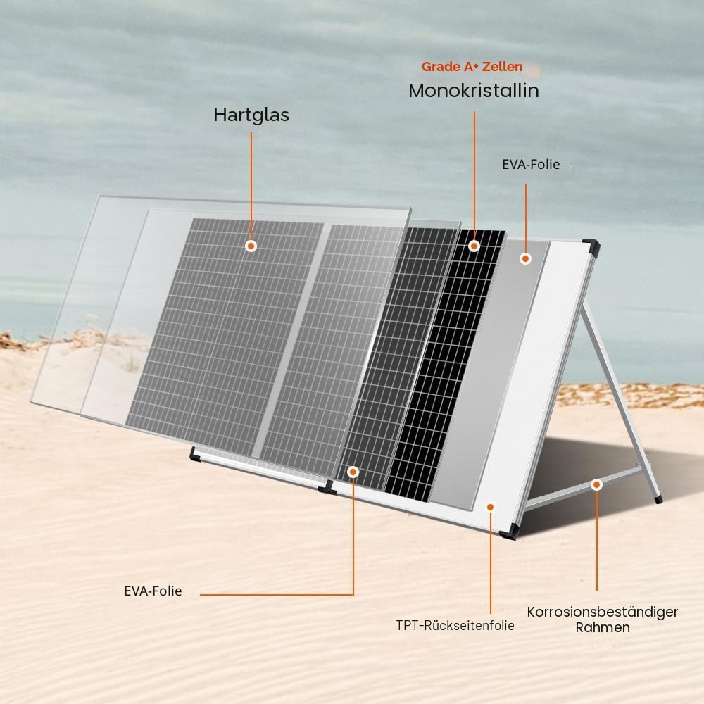 DOKIO Faltbares mobiles Solar-Panel 100 Watt mit monokristallinen Zellen, Integrierter 12-Volt-Lader