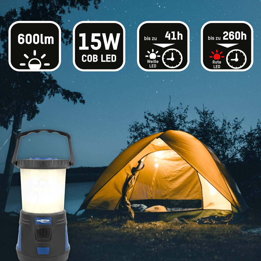 ANSMANN Campinglampe LED Campingleuchte Camping Laterne Licht 600 Lumen, 360°-Strahlwinkel, stufenlo