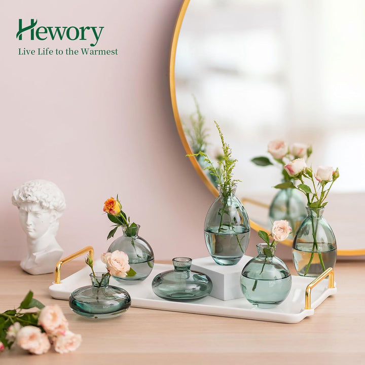 Kleine Vasen Für Tischdeko Aus Hewory, 6 Stück Vase Glas Mini Vasen Set Modern Glasvase Grün Kleine
