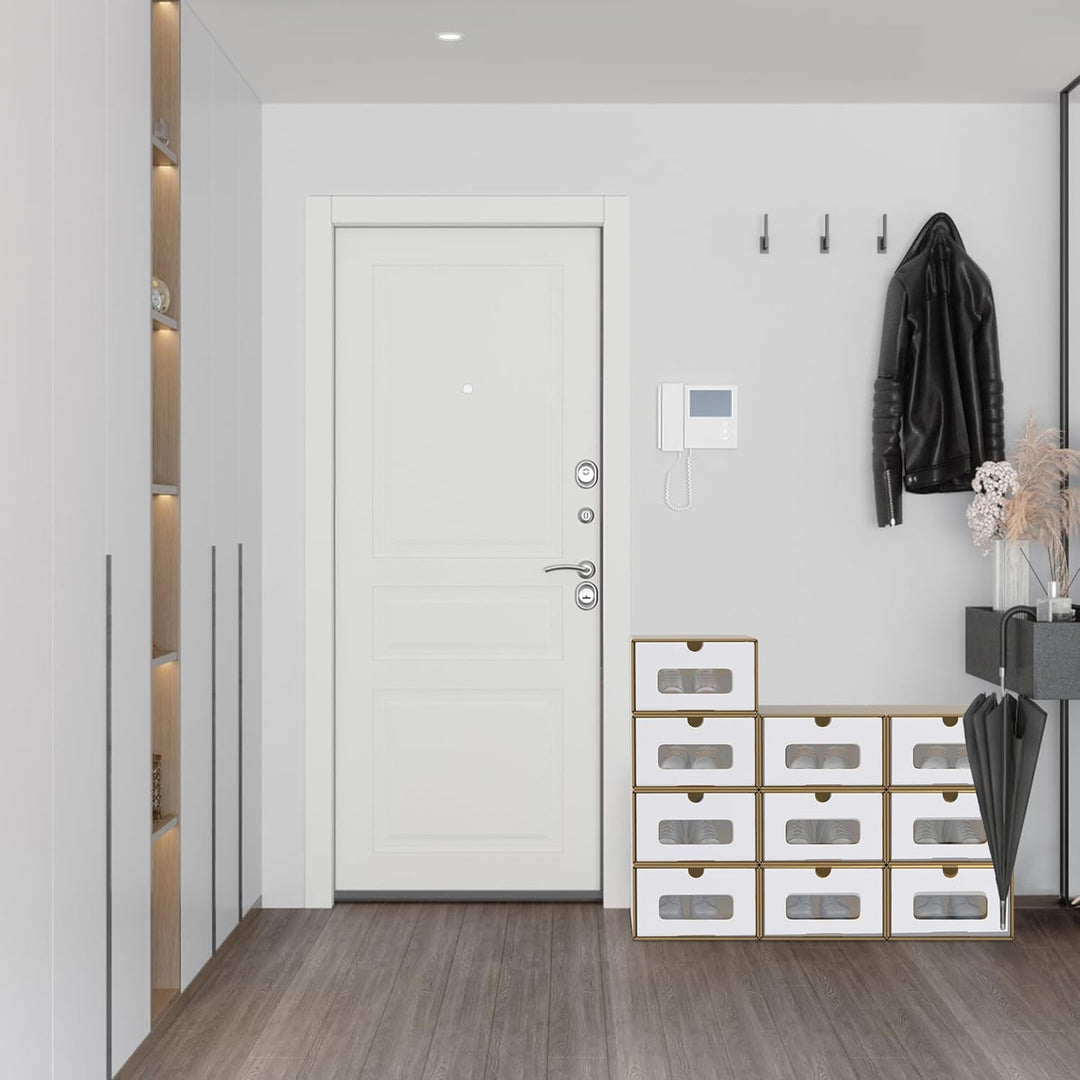 Schuhbox mit Sichtfenster & Schublade 10er Boxen-Set Aufbewahrungsbox Braun Schuhkiste Schuhschachte