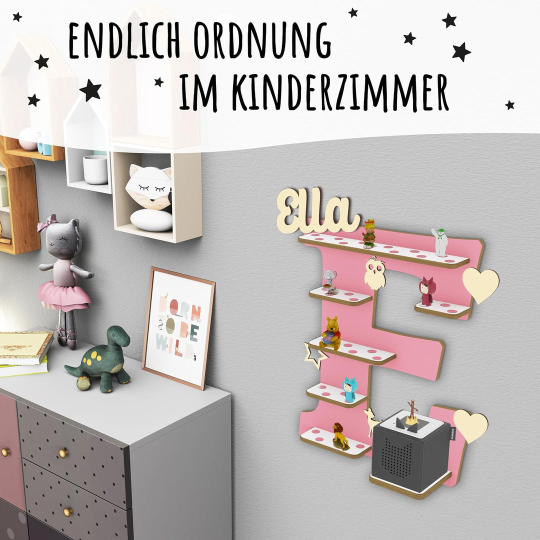 Regal Buchstabe für Toniebox, Wandregal für Tonie Figuren, personalisiert mit Name, Aufbewahrung für