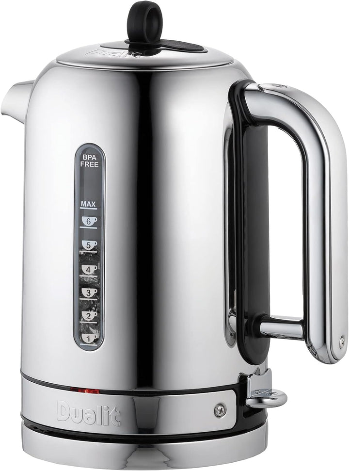 Dualit Classic Wasserkocher – Wasserkocher Design Edelstahl Hochglanz mit Schwarzem Rand –Schnellauf