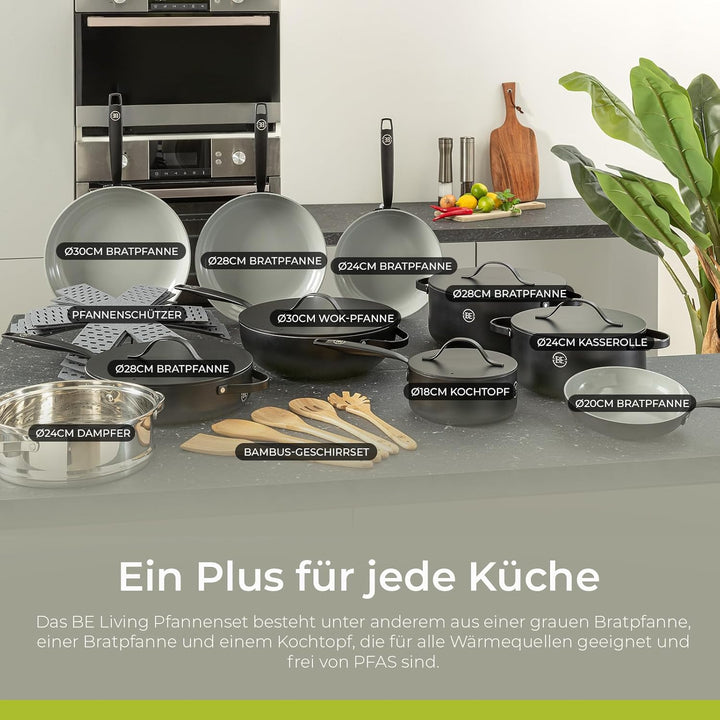Be Living Essential Kochtopf mit Deckel Ø 24 cm (4 L) Induktion Schmortopf, Non Stick Keramik Antiha
