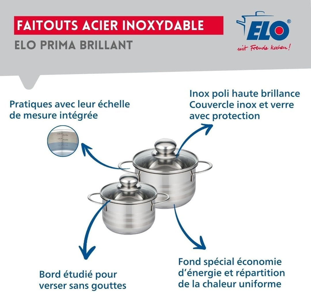 ELO 9882350 Kochgeschirr-Set, 4-teilig, 2 Bratpfannen 28 und 32 cm und 2 Kochtöpfe 14 und 16 cm Elo