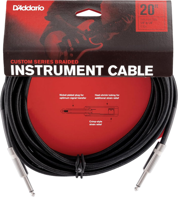 D'Addario Custom Series Instrumentenkabel mit Flechtschirm, Schwarz, 6 m