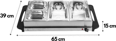 Buffetwärmer | Warmhalteplatte | Speisewärmer | 300 Watt | 4 Speisebehälter | Buffet Wärmer | Speise