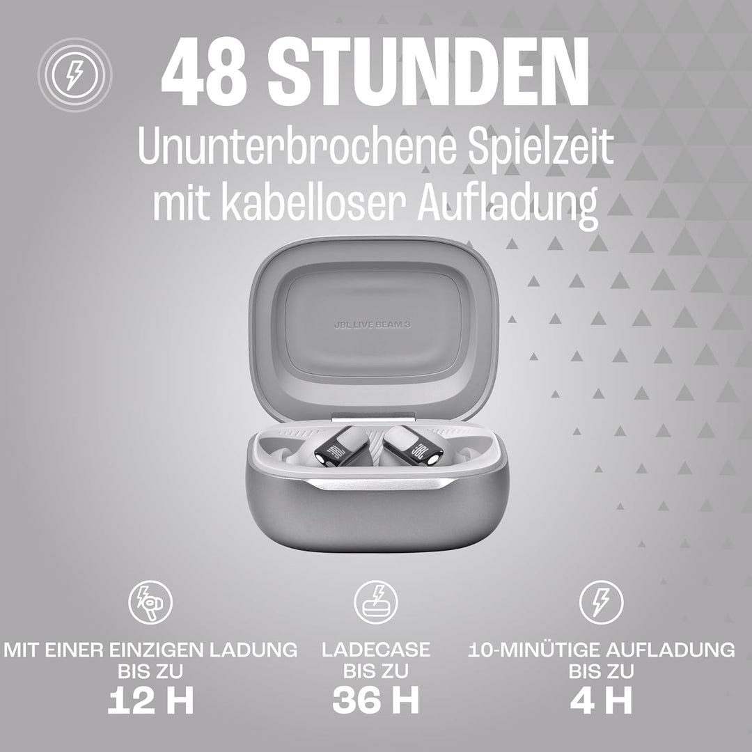 JBL Live Beam 3, Wireless Earbud-Kopfhörer mit Bluetooth, 48 Stunden Akkulaufzeit, True Adaptive Noi