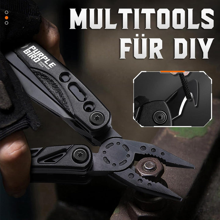 PURPLEBIRD Multitool Werkzeug 16 in 1 Survival Faltbares Gadgets mit Taschenmesser und 9 Bits Multif