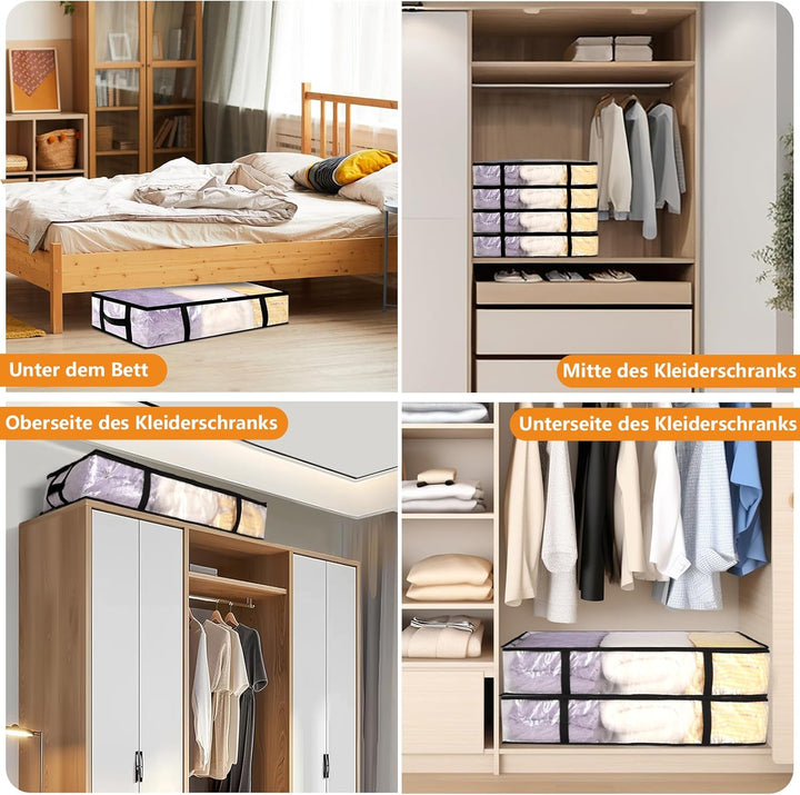 Dntorx 6 Stück 90L Unterbett Aufbewahrungsbox mit Deckel Gross, Transparente Unterbettkommode Faltba