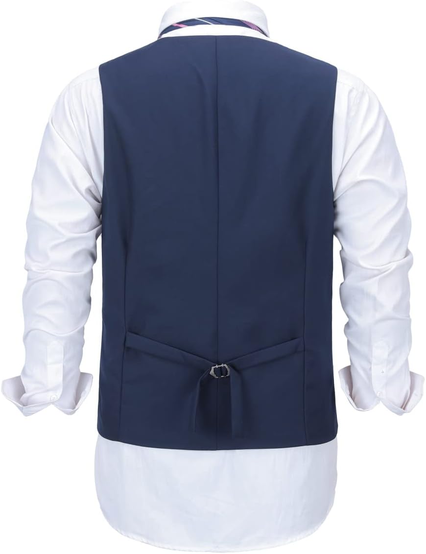Allthemen Herren Weste V Ausschnitt Einreiher Gilet Slim Fit Business Anzugweste Western S Dunkelbla